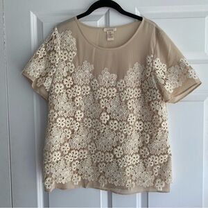Sundance Catalog Love In A Mist Floral Crochet Lace Overlay Top